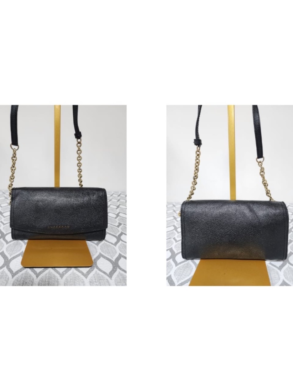 Authentic Burberry Black Soft Grain Leather Henley Wallet on Chain Bag - Picture 9 of 13